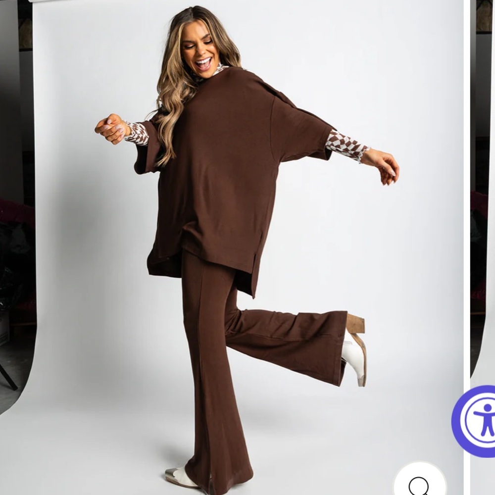 Brown Ribbed Pant Set By WKNDchasers Sz Small